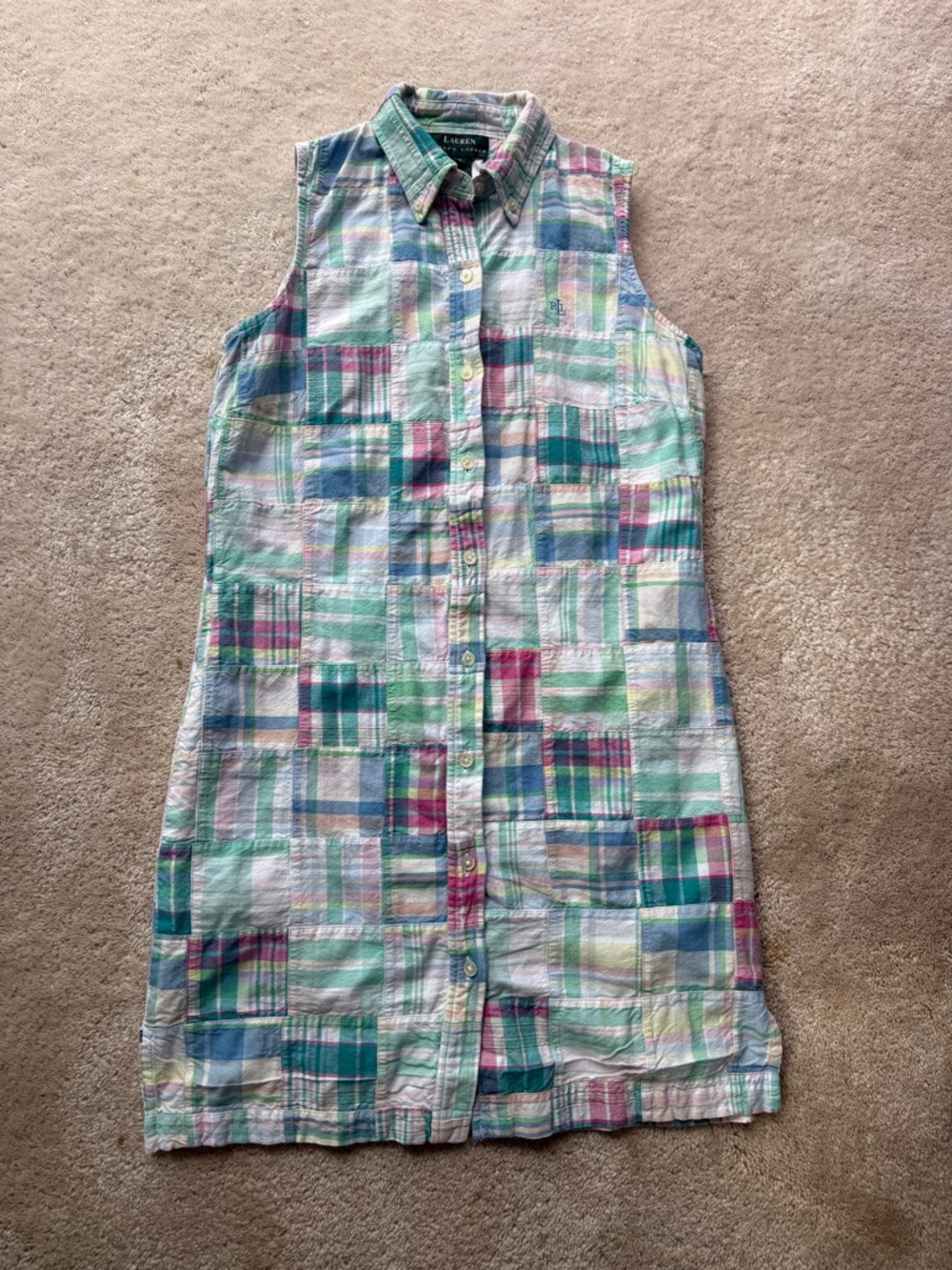 Lauren Ralph Lauren Pastel Patchwork Sleeveless Shirt Dress - Multi